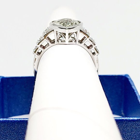 Montezuma Prasiolite (Green Amethyst) & Zircon ring in Plat/925SS sz 9 5.25cts - Picture 6 of 6